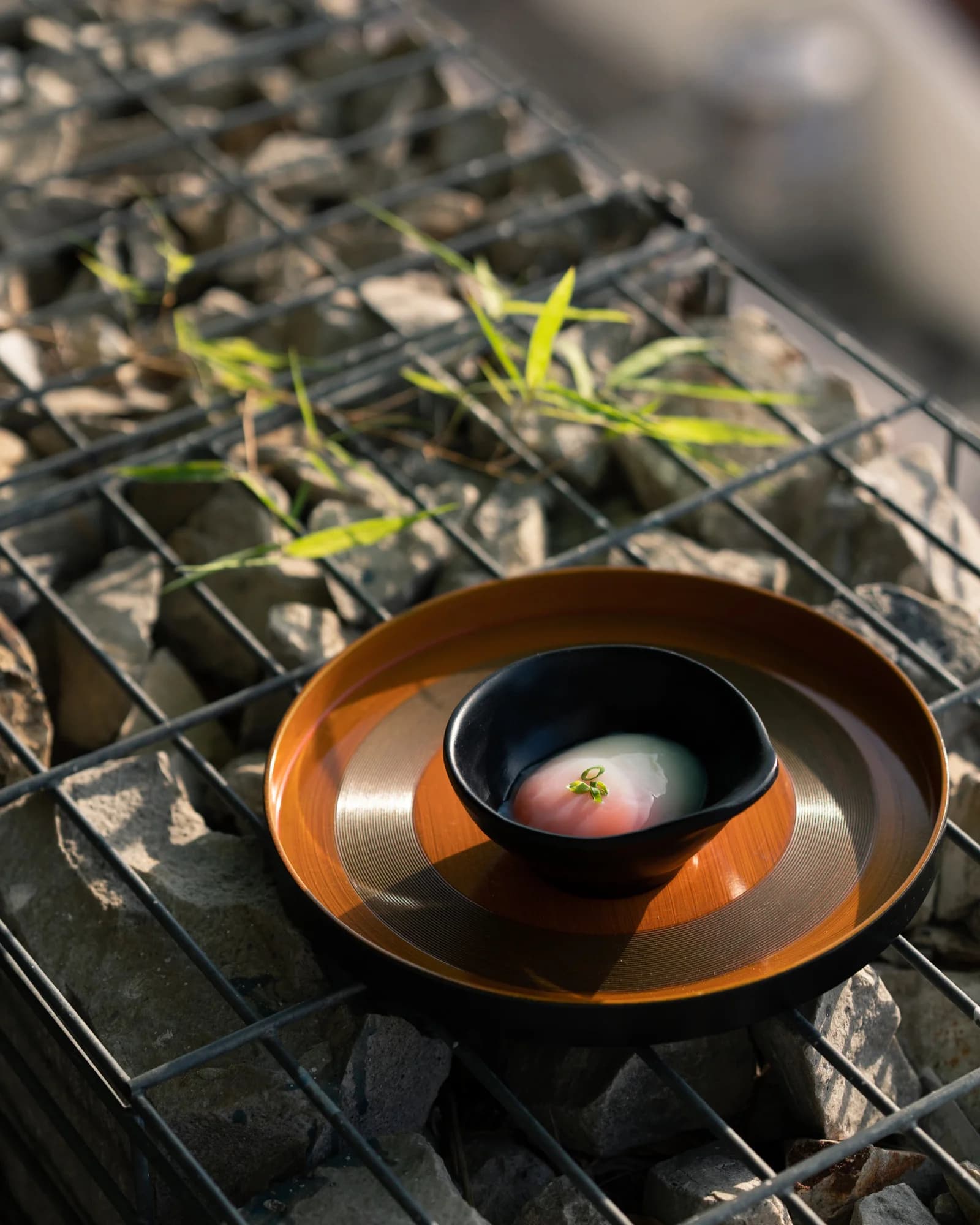Onsen egg on Japanese lacquer plate
